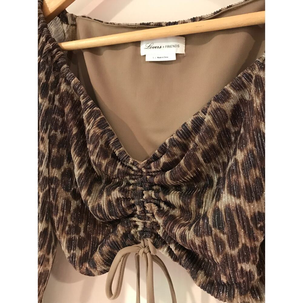 LOVERS + FRIENDS Hank top brown black gold shimmer cheetah crop blouse - Picture 7 of 10